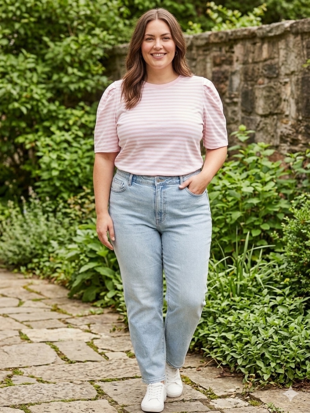 Women’s Pink & White Striped Crewneck Tee by Free Assembly